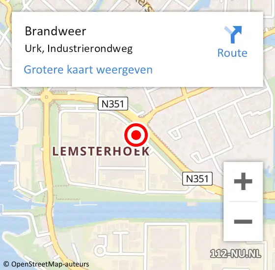 Locatie op kaart van de 112 melding: Brandweer Urk, Industrierondweg op 11 juli 2019 20:01