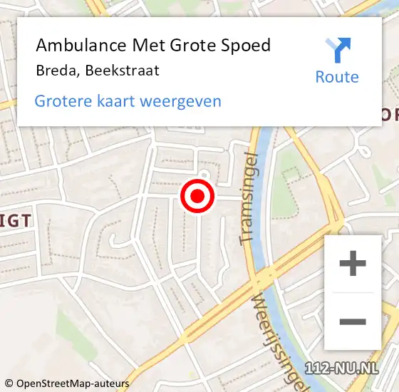 Locatie op kaart van de 112 melding: Ambulance Met Grote Spoed Naar Breda, Beekstraat op 12 juli 2019 03:24