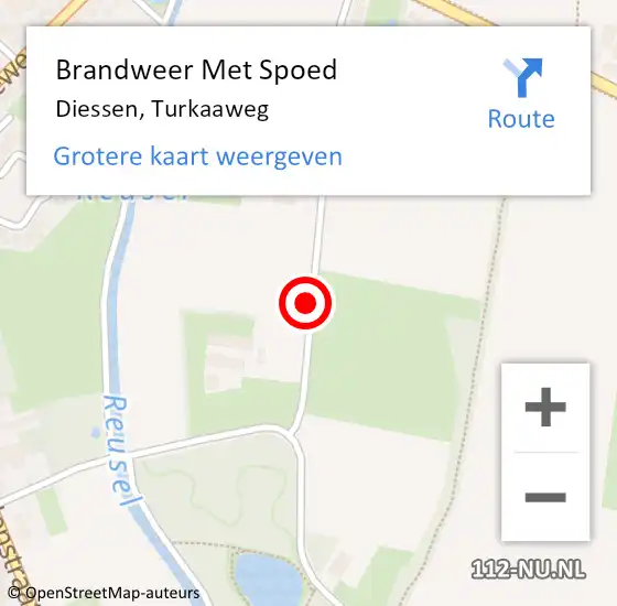 Locatie op kaart van de 112 melding: Brandweer Met Spoed Naar Diessen, Turkaaweg op 12 juli 2019 05:12