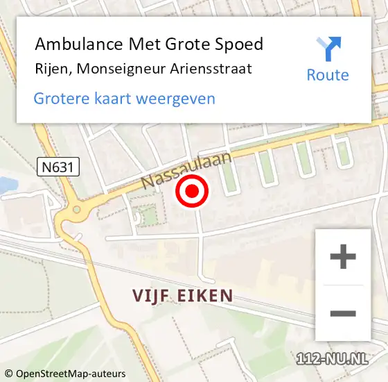 Locatie op kaart van de 112 melding: Ambulance Met Grote Spoed Naar Rijen, Monseigneur Ariensstraat op 12 juli 2019 07:10