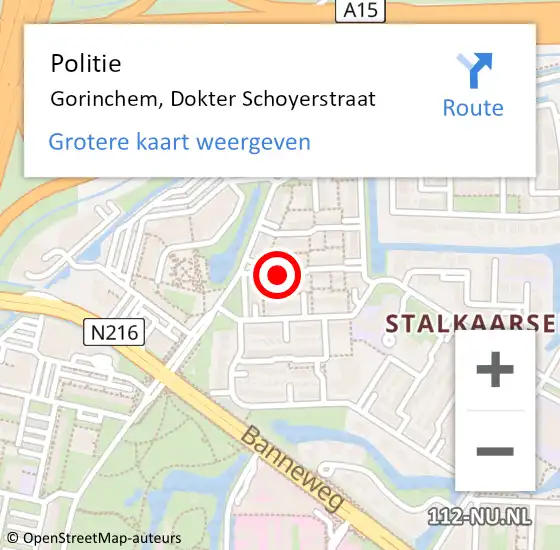 Locatie op kaart van de 112 melding: Politie Gorinchem, Dokter Schoyerstraat op 12 juli 2019 09:46