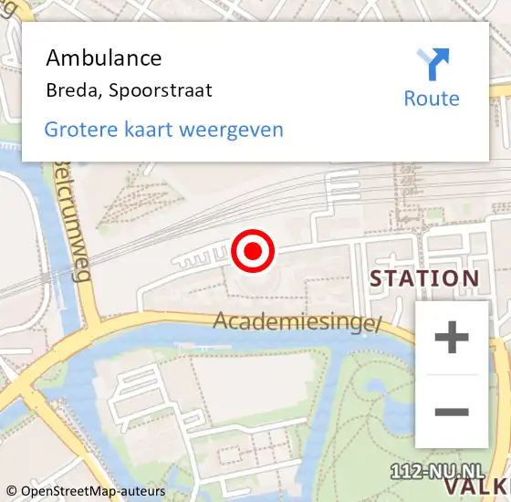 Locatie op kaart van de 112 melding: Ambulance Breda, Spoorstraat op 12 juli 2019 10:36