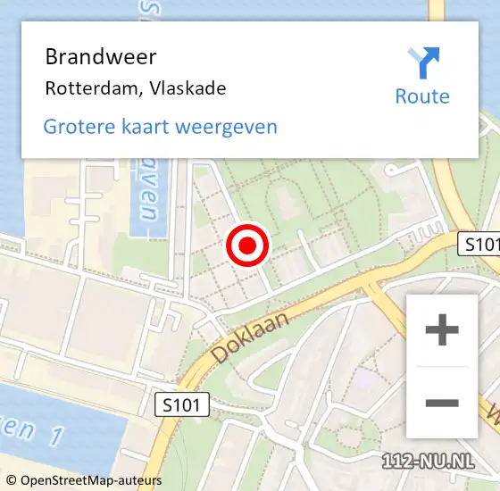 Locatie op kaart van de 112 melding: Brandweer Rotterdam, Vlaskade op 12 juli 2019 10:47