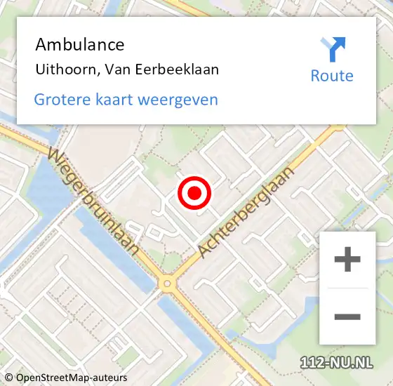 Locatie op kaart van de 112 melding: Ambulance Uithoorn, Van Eerbeeklaan op 12 juli 2019 11:36