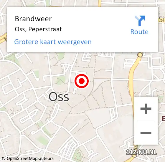 Locatie op kaart van de 112 melding: Brandweer Oss, Peperstraat op 12 juli 2019 11:42