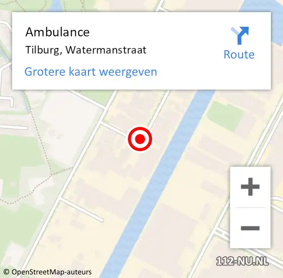 Locatie op kaart van de 112 melding: Ambulance Tilburg, Watermanstraat op 12 juli 2019 11:54