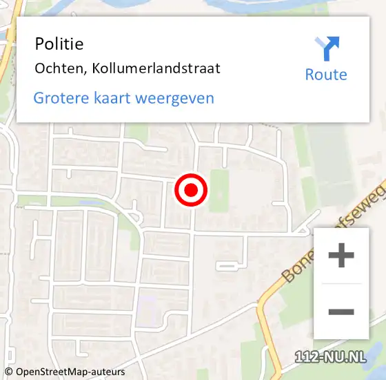 Locatie op kaart van de 112 melding: Politie Ochten, Kollumerlandstraat op 12 juli 2019 13:08