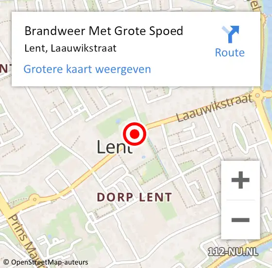 Locatie op kaart van de 112 melding: Brandweer Met Grote Spoed Naar Lent, Laauwikstraat op 12 juli 2019 13:16