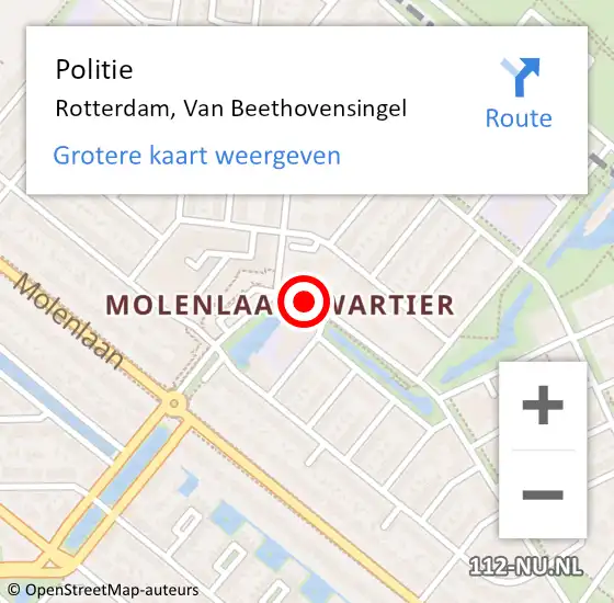 Locatie op kaart van de 112 melding: Politie Rotterdam, Van Beethovensingel op 12 juli 2019 13:51