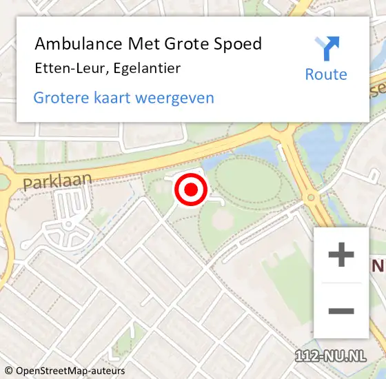 Locatie op kaart van de 112 melding: Ambulance Met Grote Spoed Naar Etten-Leur, Egelantier op 12 juli 2019 14:31