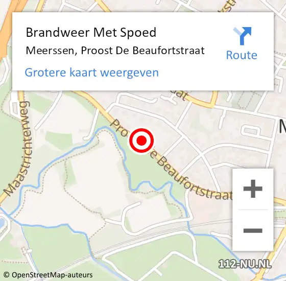 Locatie op kaart van de 112 melding: Brandweer Met Spoed Naar Meerssen, Proost De Beaufortstraat op 12 juli 2019 14:34