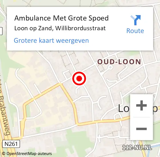 Locatie op kaart van de 112 melding: Ambulance Met Grote Spoed Naar Loon op Zand, Willibrordusstraat op 12 juli 2019 14:57