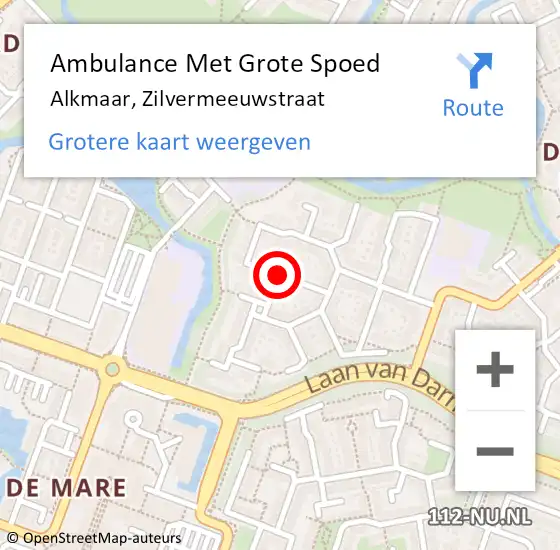 Locatie op kaart van de 112 melding: Ambulance Met Grote Spoed Naar Alkmaar, Zilvermeeuwstraat op 12 juli 2019 15:19