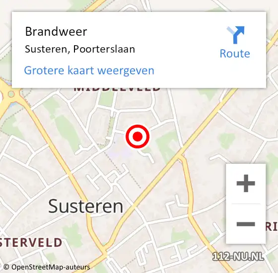 Locatie op kaart van de 112 melding: Brandweer Susteren, Poorterslaan op 12 juli 2019 15:21