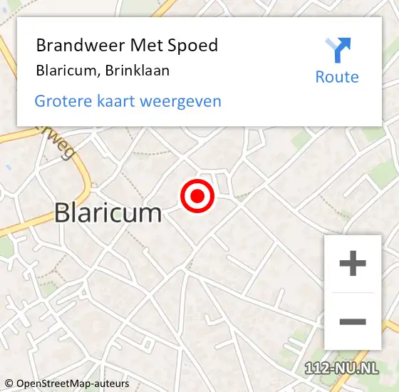 Locatie op kaart van de 112 melding: Brandweer Met Spoed Naar Blaricum, Brinklaan op 12 juli 2019 16:06