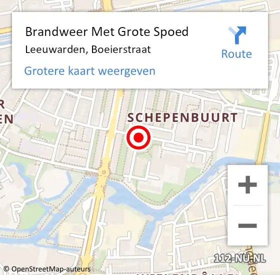 Locatie op kaart van de 112 melding: Brandweer Met Grote Spoed Naar Leeuwarden, Boeierstraat op 12 juli 2019 16:19