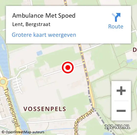 Locatie op kaart van de 112 melding: Ambulance Met Spoed Naar Lent, Bergstraat op 12 juli 2019 16:24