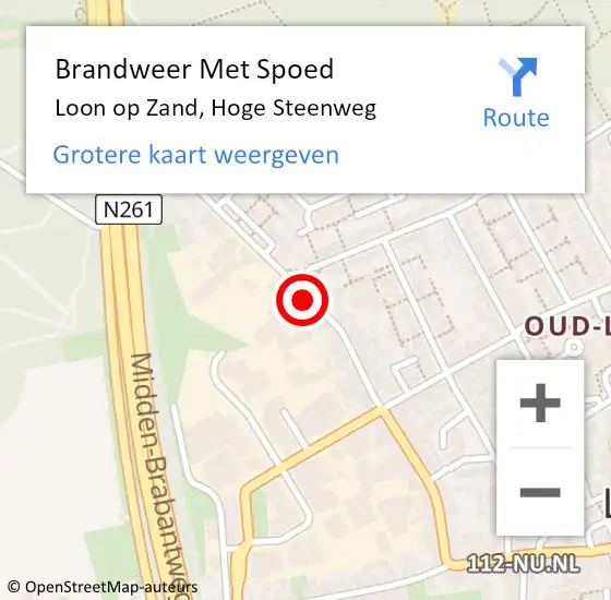 Locatie op kaart van de 112 melding: Brandweer Met Spoed Naar Loon op Zand, Hoge Steenweg op 12 juli 2019 17:38