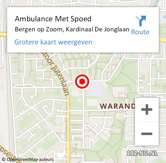 Locatie op kaart van de 112 melding: Ambulance Met Spoed Naar Bergen op Zoom, Kardinaal De Jonglaan op 12 juli 2019 18:09