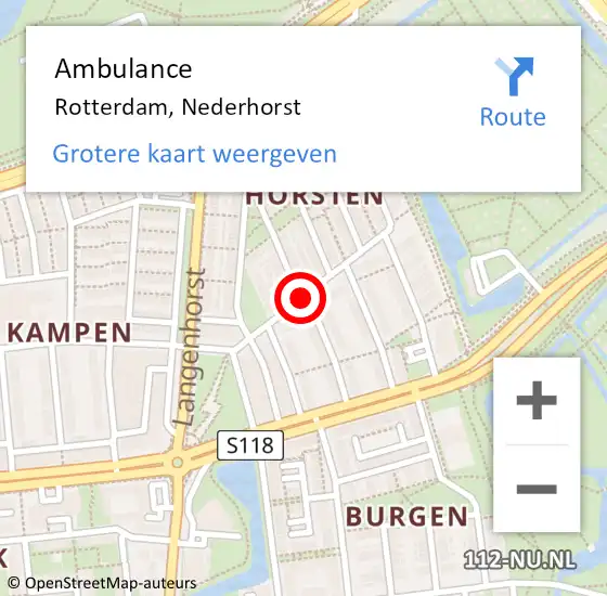 Locatie op kaart van de 112 melding: Ambulance Rotterdam, Nederhorst op 12 juli 2019 18:50