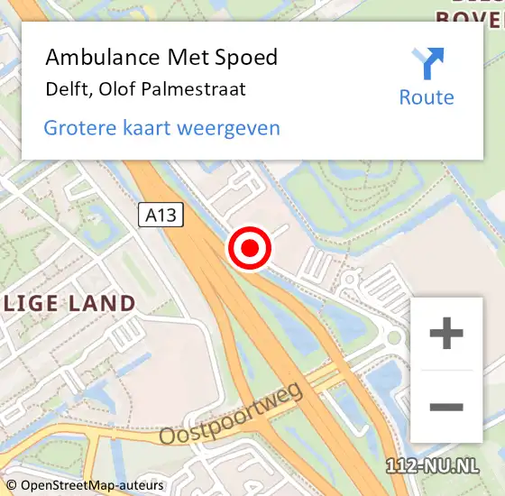 Locatie op kaart van de 112 melding: Ambulance Met Spoed Naar Delft, Olof Palmestraat op 12 juli 2019 19:15