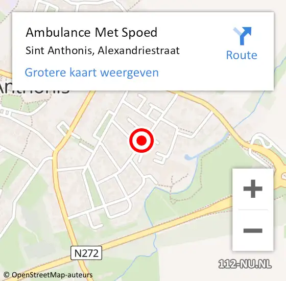 Locatie op kaart van de 112 melding: Ambulance Met Spoed Naar Sint Anthonis, Alexandriestraat op 12 juli 2019 22:27