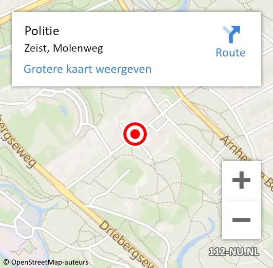 Locatie op kaart van de 112 melding: Politie Zeist, Molenweg op 12 juli 2019 23:35