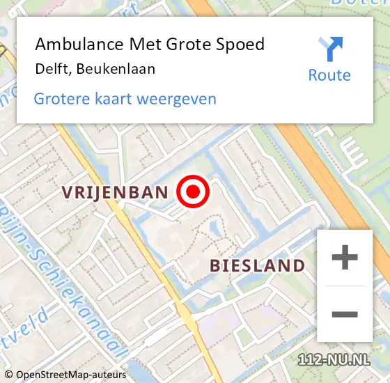 Locatie op kaart van de 112 melding: Ambulance Met Grote Spoed Naar Delft, Beukenlaan op 12 juli 2019 23:51