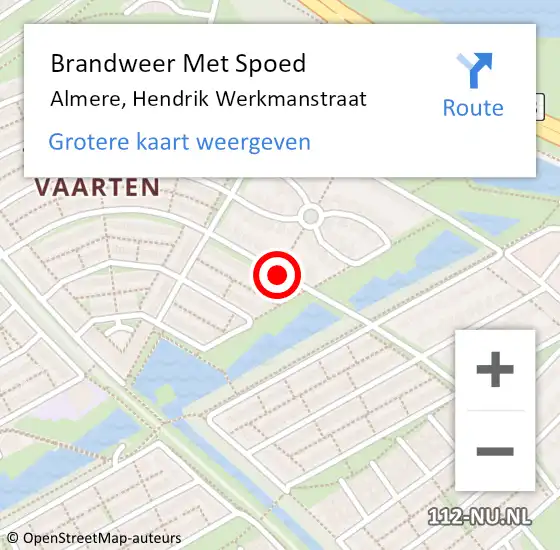 Locatie op kaart van de 112 melding: Brandweer Met Spoed Naar Almere, Hendrik Werkmanstraat op 13 juli 2019 00:25