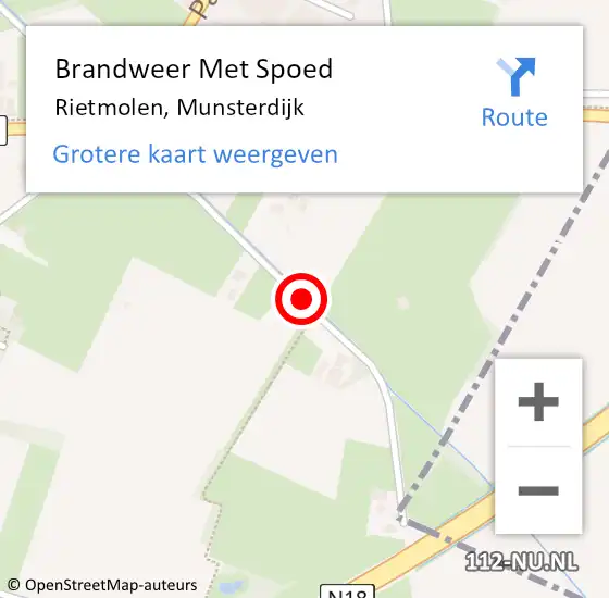 Locatie op kaart van de 112 melding: Brandweer Met Spoed Naar Rietmolen, Munsterdijk op 13 juli 2019 01:12