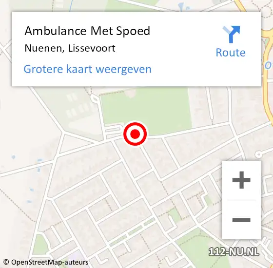 Locatie op kaart van de 112 melding: Ambulance Met Spoed Naar Nuenen, Lissevoort op 13 juli 2019 02:33