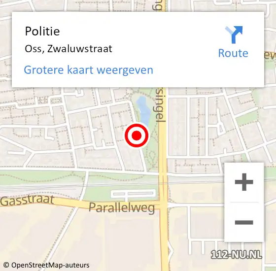 Locatie op kaart van de 112 melding: Politie Oss, Zwaluwstraat op 13 juli 2019 03:04