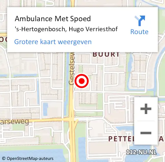 Locatie op kaart van de 112 melding: Ambulance Met Spoed Naar 's-Hertogenbosch, Hugo Verriesthof op 13 juli 2019 05:57