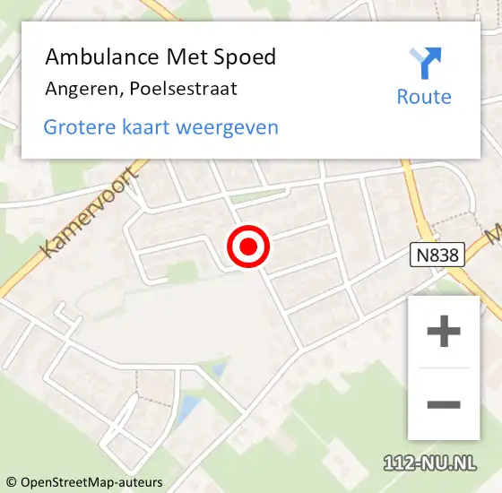 Locatie op kaart van de 112 melding: Ambulance Met Spoed Naar Angeren, Poelsestraat op 13 juli 2019 06:26