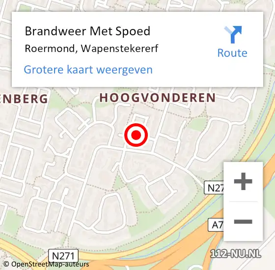 Locatie op kaart van de 112 melding: Brandweer Met Spoed Naar Roermond, Wapenstekererf op 13 juli 2019 11:16