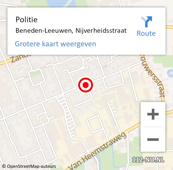 Locatie op kaart van de 112 melding: Politie Beneden-Leeuwen, Nijverheidsstraat op 13 juli 2019 12:37