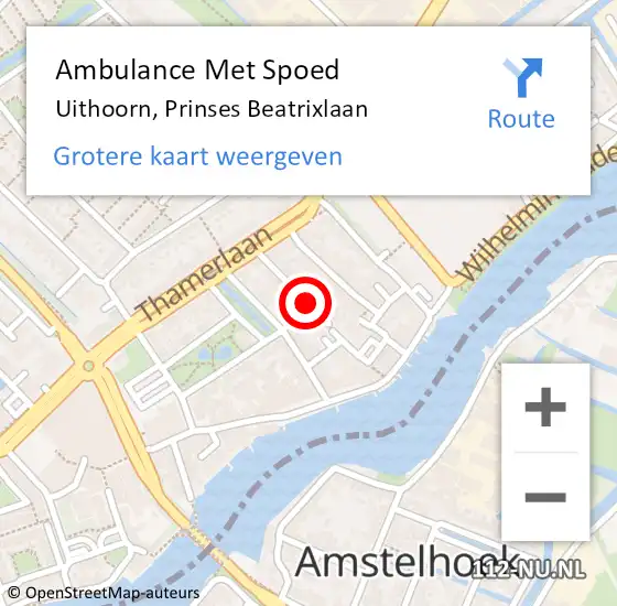 Locatie op kaart van de 112 melding: Ambulance Met Spoed Naar Uithoorn, Prinses Beatrixlaan op 13 juli 2019 15:16