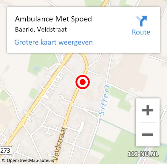 Locatie op kaart van de 112 melding: Ambulance Met Spoed Naar Baarlo, Veldstraat op 7 april 2014 13:58