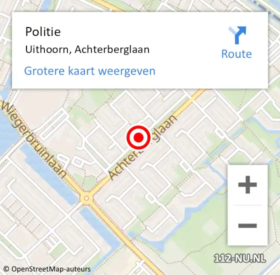 Locatie op kaart van de 112 melding: Politie Uithoorn, Achterberglaan op 7 april 2014 14:04