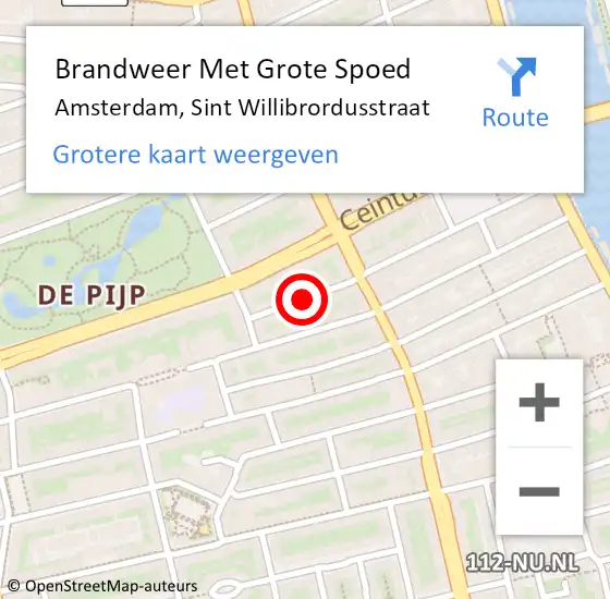 Locatie op kaart van de 112 melding: Brandweer Met Grote Spoed Naar Amsterdam, Sint Willibrordusstraat op 13 juli 2019 21:08