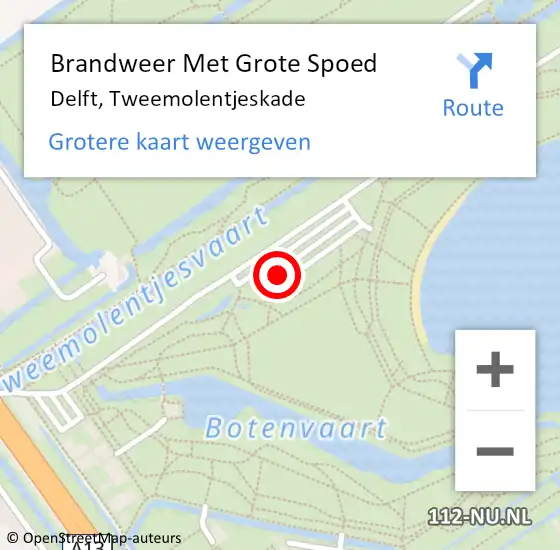 Locatie op kaart van de 112 melding: Brandweer Met Grote Spoed Naar Delft, Tweemolentjeskade op 13 juli 2019 23:09