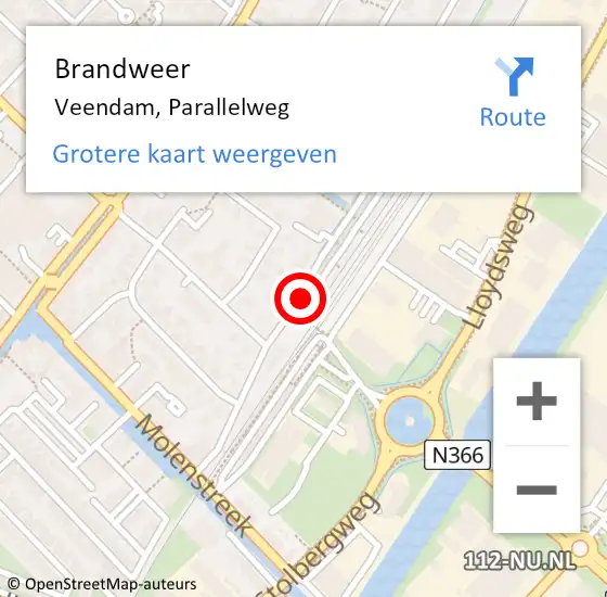 Locatie op kaart van de 112 melding: Brandweer Veendam, Parallelweg op 14 juli 2019 00:00
