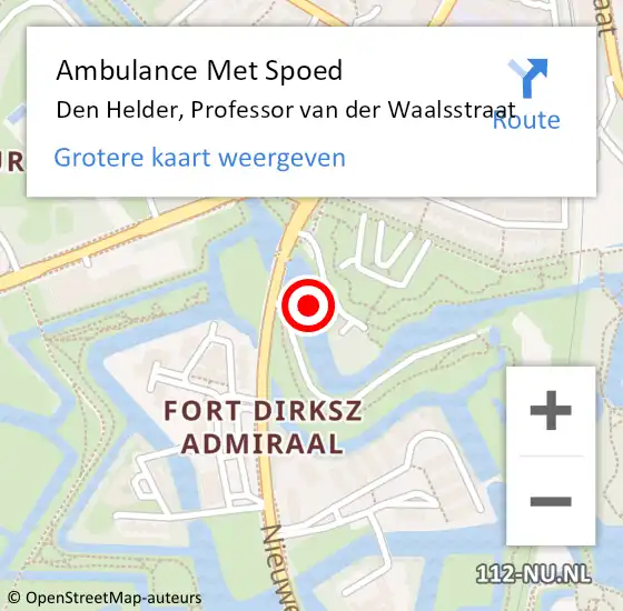Locatie op kaart van de 112 melding: Ambulance Met Spoed Naar Den Helder, Professor van der Waalsstraat op 14 juli 2019 02:56