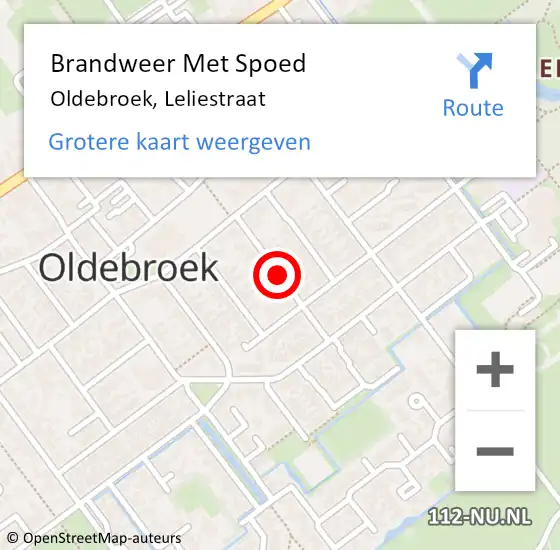 Locatie op kaart van de 112 melding: Brandweer Met Spoed Naar Oldebroek, Leliestraat op 14 juli 2019 06:39