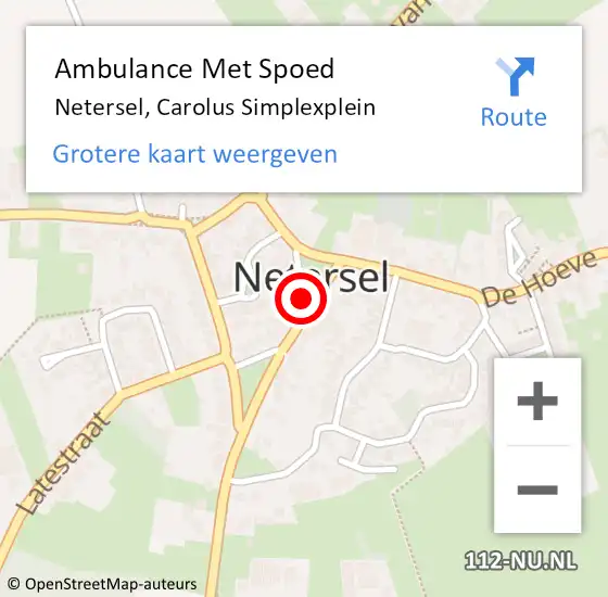 Locatie op kaart van de 112 melding: Ambulance Met Spoed Naar Netersel, Carolus Simplexplein op 14 juli 2019 07:36