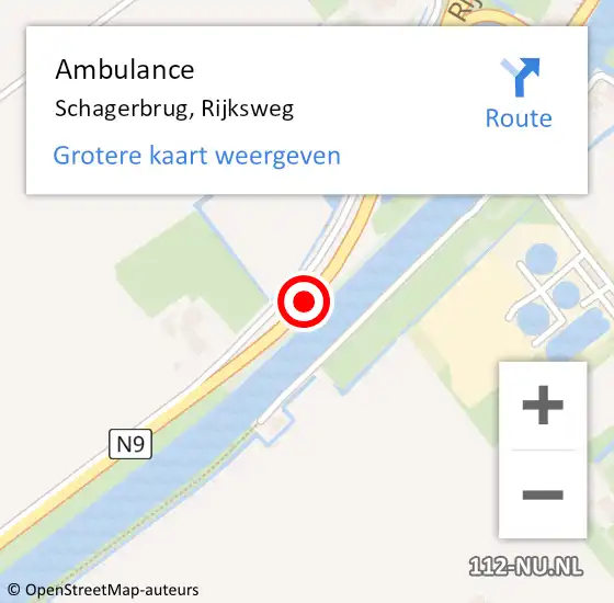 Locatie op kaart van de 112 melding: Ambulance Schagerbrug, Rijksweg op 14 juli 2019 13:37