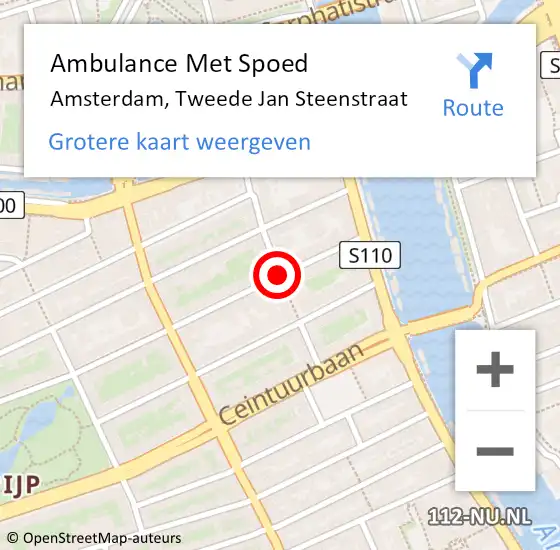 Locatie op kaart van de 112 melding: Ambulance Met Spoed Naar Amsterdam, Tweede Jan Steenstraat op 14 juli 2019 14:46