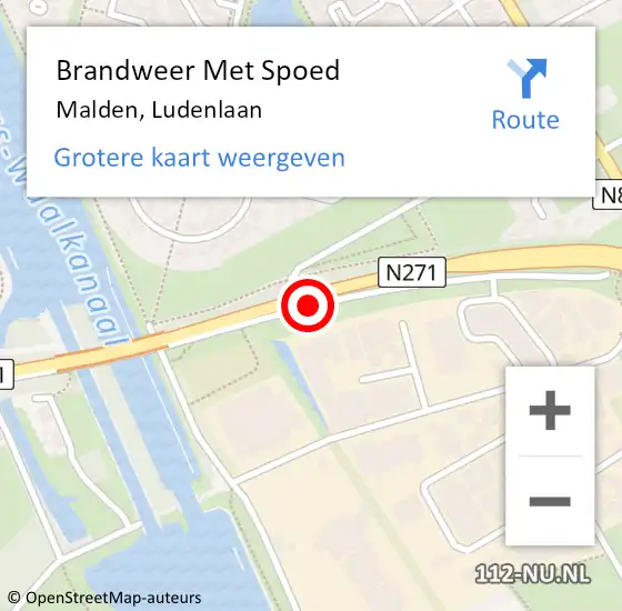 Locatie op kaart van de 112 melding: Brandweer Met Spoed Naar Malden, Ludenlaan op 14 juli 2019 15:12