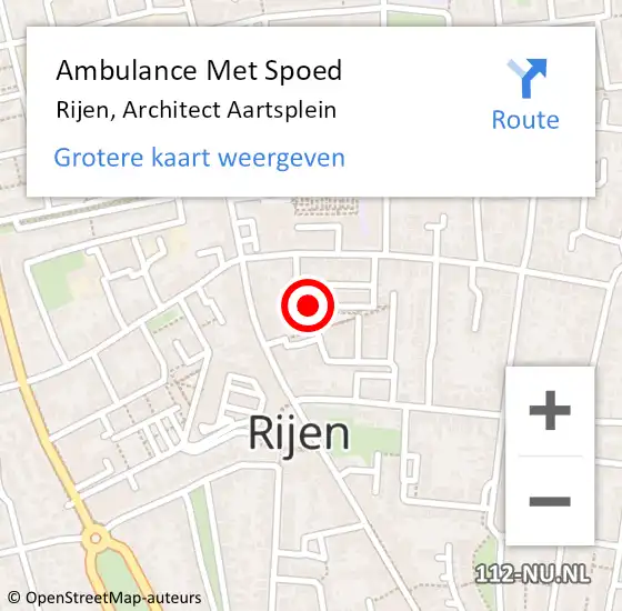 Locatie op kaart van de 112 melding: Ambulance Met Spoed Naar Rijen, Architect Aartsplein op 14 juli 2019 15:24