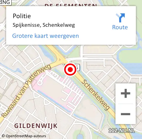 Locatie op kaart van de 112 melding: Politie Spijkenisse, Schenkelweg op 14 juli 2019 15:50